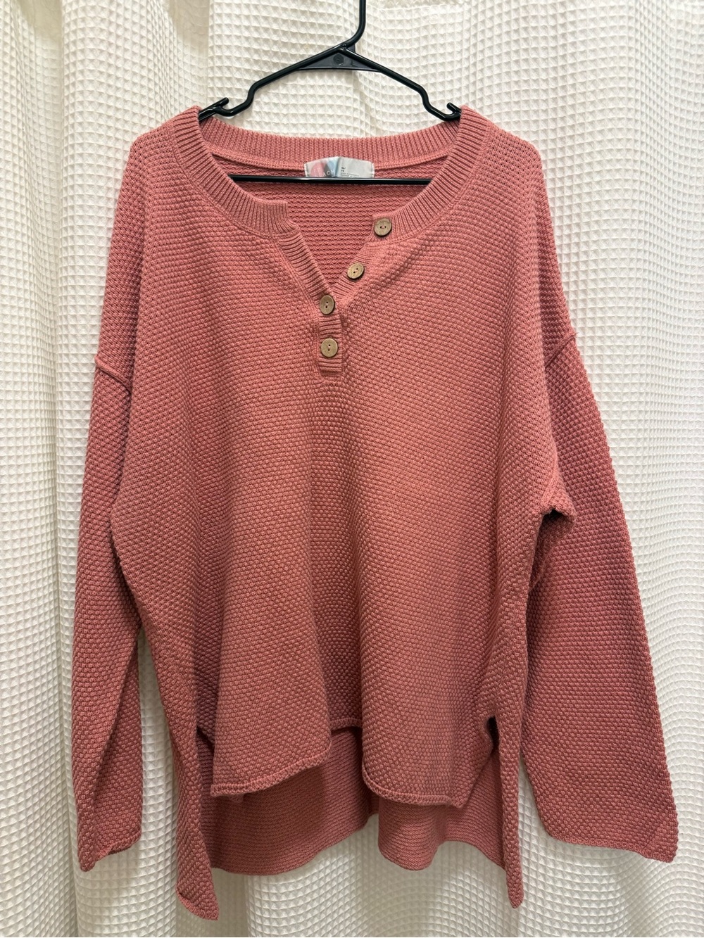 Free People Pink Waffle Henley Sweater - XL